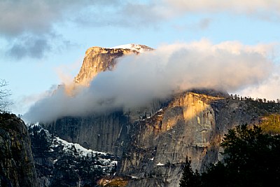 Half Dome with a cloudy veil