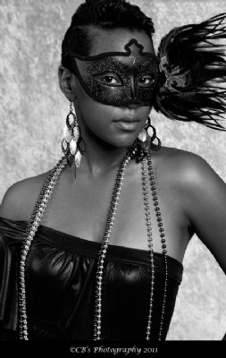 "Mardi Gra Girl in B & W"