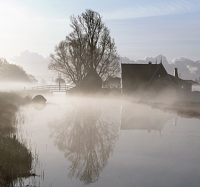 House ,bridge and boat