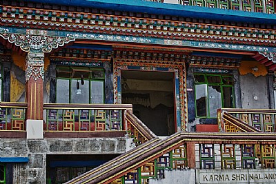 Stairway leading up to the library at Rumtek Monastery, Sikkim