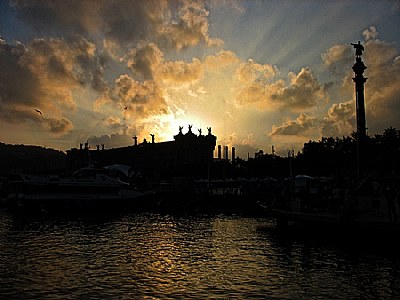 sunset in the port of Barcelona