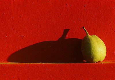 Pear On Red Wall