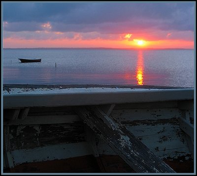 From a boat side of view.