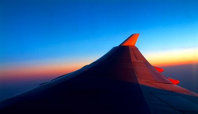 Sunset on the jet's wing
