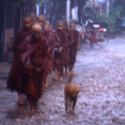 Monks under the rain