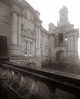 Misty morning view of Cartwright Hall